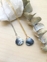 Load image into Gallery viewer, black and white dendritic opal pendant necklace wire wrapped in either gold fill or sterling silver wire
