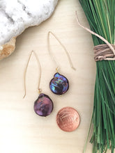 Load image into Gallery viewer, Purple freshwater pearl earrings with gold fill ear wires