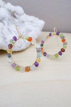 Load image into Gallery viewer, mixed gemstone hoop earrings made with gold fill wires