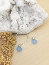 Load image into Gallery viewer, Sterling silver hoop earrings with a light blue chalcedony gemstone drop