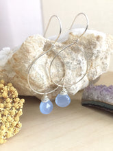 Load image into Gallery viewer, Light Blue Chalcedony drop Hoop earrings in sterling silver