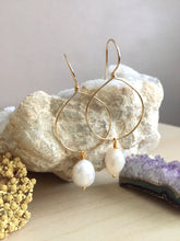 Load image into Gallery viewer, 14k Fold fill and freshwater pearl hoop earrings