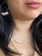 Load image into Gallery viewer, Large Rice Pearl Bar on a Silk Cord - 17 inch Pearl Cord Necklace