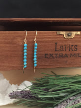 Load image into Gallery viewer, Verticle turquoise bar earrings on 14 k gold fill ear wires and wire