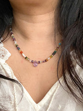 Load image into Gallery viewer, Colourful Handknotted Pearl & Gemstone Statement Necklace Adjustable 16 to 18 inches