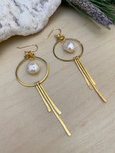 Load image into Gallery viewer, Brass and Freshwater Pearl Statement Earrings - Gold Filled Ear Wires