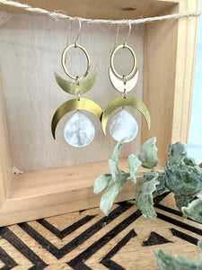 Double crescent earrings with mother of pearl drop - 14k gold filled ear wires