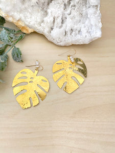 Monstera Earrings - Hammered Monstera Leaf Earrings