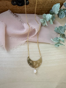 Crescent Flower Necklace with Pearl drop