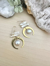 Load image into Gallery viewer, Crescent Moon earrings with biwa pearls - 14k gold filled ear wires