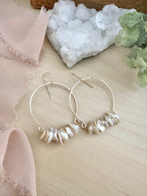 Load image into Gallery viewer, Noori Earrings - Inverted Hammered Hoops with White Freshwater Pearls - Sterling Silver or Gold Fill