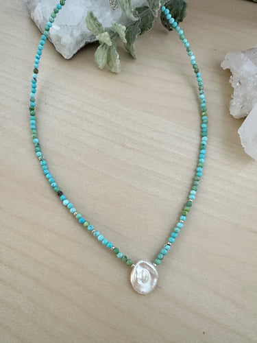 Turquoise and Keshi Pearl necklace