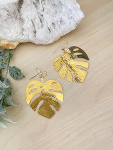 Monstera Earrings - Hammered Monstera Leaf Earrings