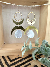Load image into Gallery viewer, Double crescent earrings with mother of pearl drop - 14k gold filled ear wires