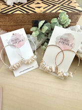 Load image into Gallery viewer, Noori Earrings - Inverted Hammered Hoops with White Freshwater Pearls - Sterling Silver or Gold Fill