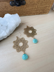 Mandala earrings with Amazonite drop