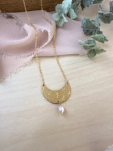 Load image into Gallery viewer, Crescent Flower Necklace with Pearl drop