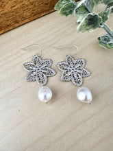 Load image into Gallery viewer, Silver crochet lace earrings with sterling silver ear wires