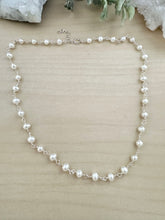 Load image into Gallery viewer, Wire wrapped white freshwater pearl necklace - Sterling silver