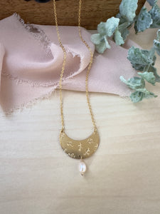 Crescent Flower Necklace with Pearl drop