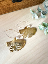 Load image into Gallery viewer, Ginkgo leaf earrings with long gold fill ear wires