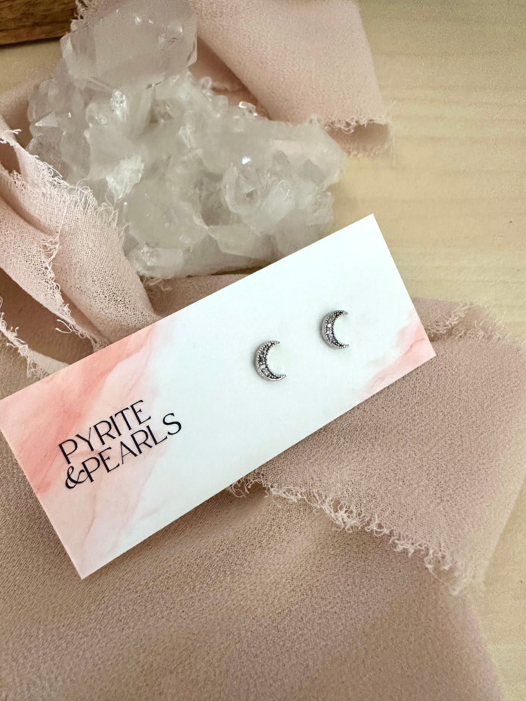 Silver Crescent Moon Studs