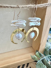 Load image into Gallery viewer, Crescent Moon earrings with biwa pearls - 14k gold filled ear wires