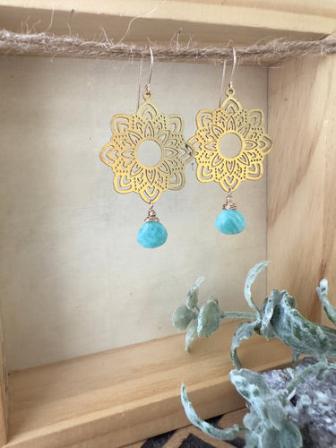 Mandala earrings with Amazonite drop