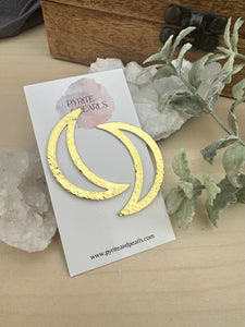 Hammered Crescent Moon Stud Earrings on Stainless Steel Posts