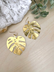 Monstera Earrings - Hammered Monstera Leaf Earrings