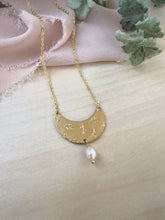 Load image into Gallery viewer, Crescent Flower Necklace with Pearl drop