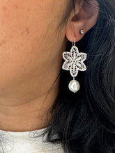 Load image into Gallery viewer, Silver crochet lace earrings with sterling silver ear wires