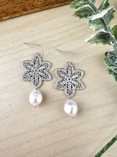 Load image into Gallery viewer, Silver crochet lace earrings with sterling silver ear wires