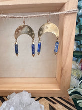 Load image into Gallery viewer, Nitya Earrings - Hammered Statement Earrings with long gemstone tube