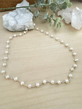 Load image into Gallery viewer, Wire wrapped white freshwater pearl necklace - Sterling silver