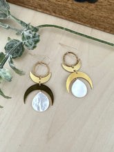 Load image into Gallery viewer, Double crescent earrings with mother of pearl drop - 14k gold filled ear wires