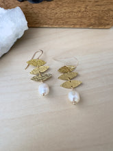 Load image into Gallery viewer, Lila Earrings - Hammered Marquise drops with a Freshwater Pearl Drop - 14k gold filled ear wires