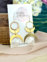 Load image into Gallery viewer, Double crescent earrings with mother of pearl drop - 14k gold filled ear wires