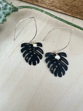 Load image into Gallery viewer, Black Mini Monstera Earrings - 14k gold filled ear wires