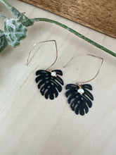 Load image into Gallery viewer, Black Mini Monstera Earrings - 14k gold filled ear wires