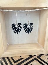 Load image into Gallery viewer, Black Mini Monstera Earrings - 14k gold filled ear wires