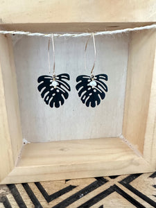 Black Mini Monstera Earrings - 14k gold filled ear wires