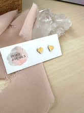 Load image into Gallery viewer, Gold Heart studs - Textured Brass Earrings on Surgical Steel posts