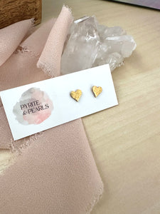 Gold Heart studs - Textured Brass Earrings on Surgical Steel posts