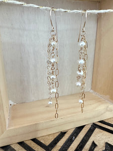 Pearl and chain earrings