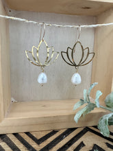 Load image into Gallery viewer, Kamal - Lotus earrings with white pearl drop