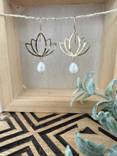 Load image into Gallery viewer, Kamal - Lotus earrings with white pearl drop