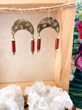 Load image into Gallery viewer, Hammered Statement Earrings with long gemstone tube
