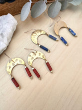 Load image into Gallery viewer, Hammered Statement Earrings with long gemstone tube