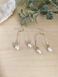 Freshwater Pearl Drops on a U shaped frame - 14k Gold fill or Sterling Silver